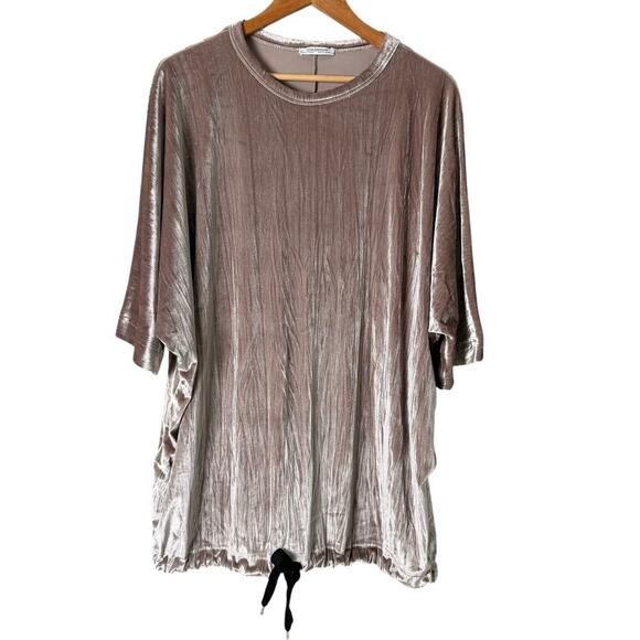 Zara Oversized Rose Gold Velvet Mini Dress Short Dolman Sleeves Hem Drawcord, M - Picture 2 of 12
